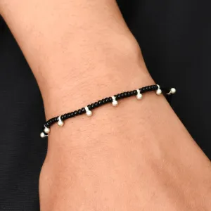 Silver Black Beads Dhaga Bracelets