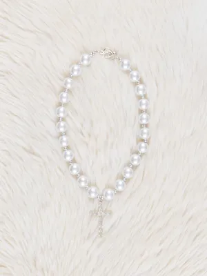 Silver Pearl Cross Bubblegum Necklace