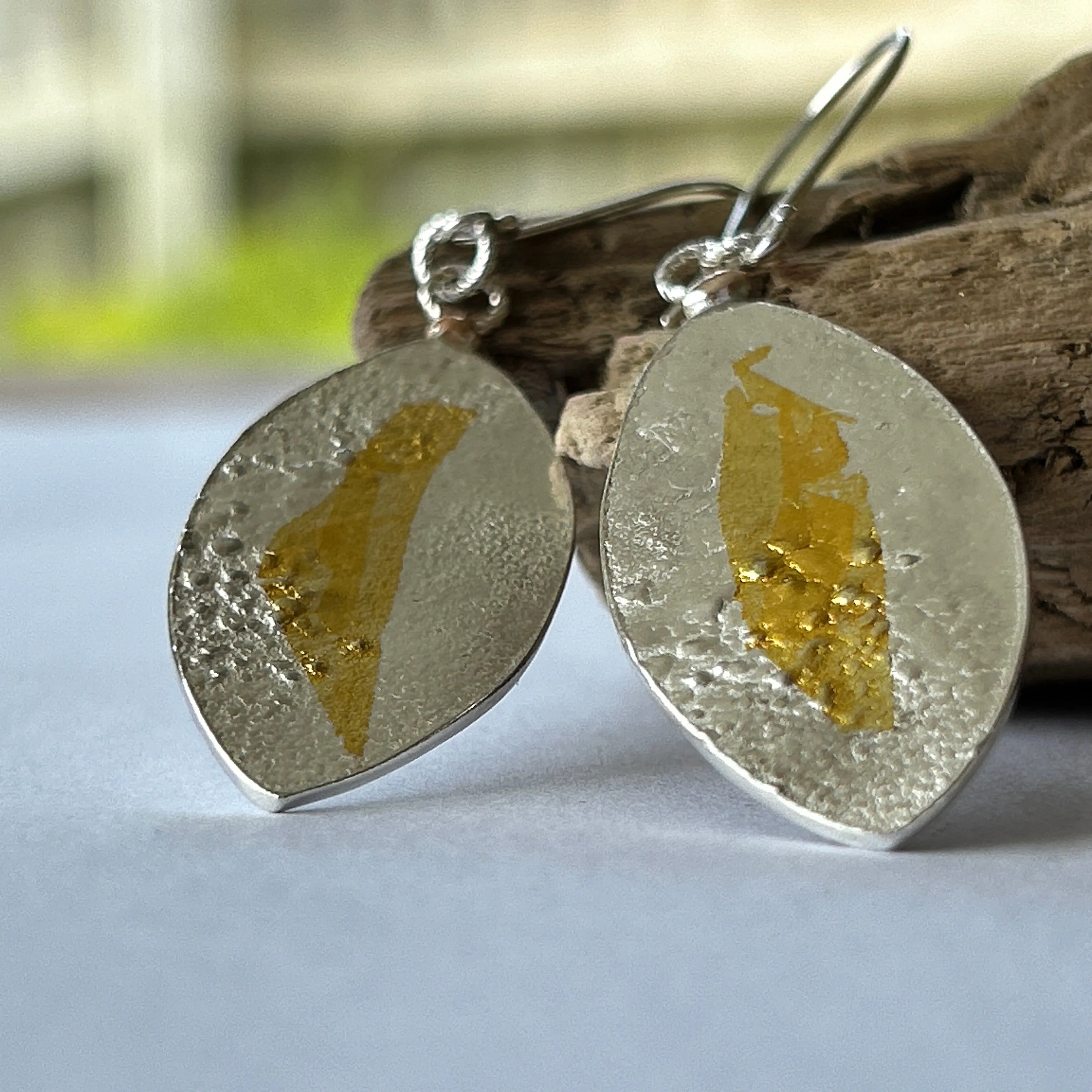 Silver With Gold Leaf Earrings