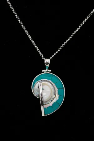 Small Turquoise Nausilus Shell Pendant Necklace - 367