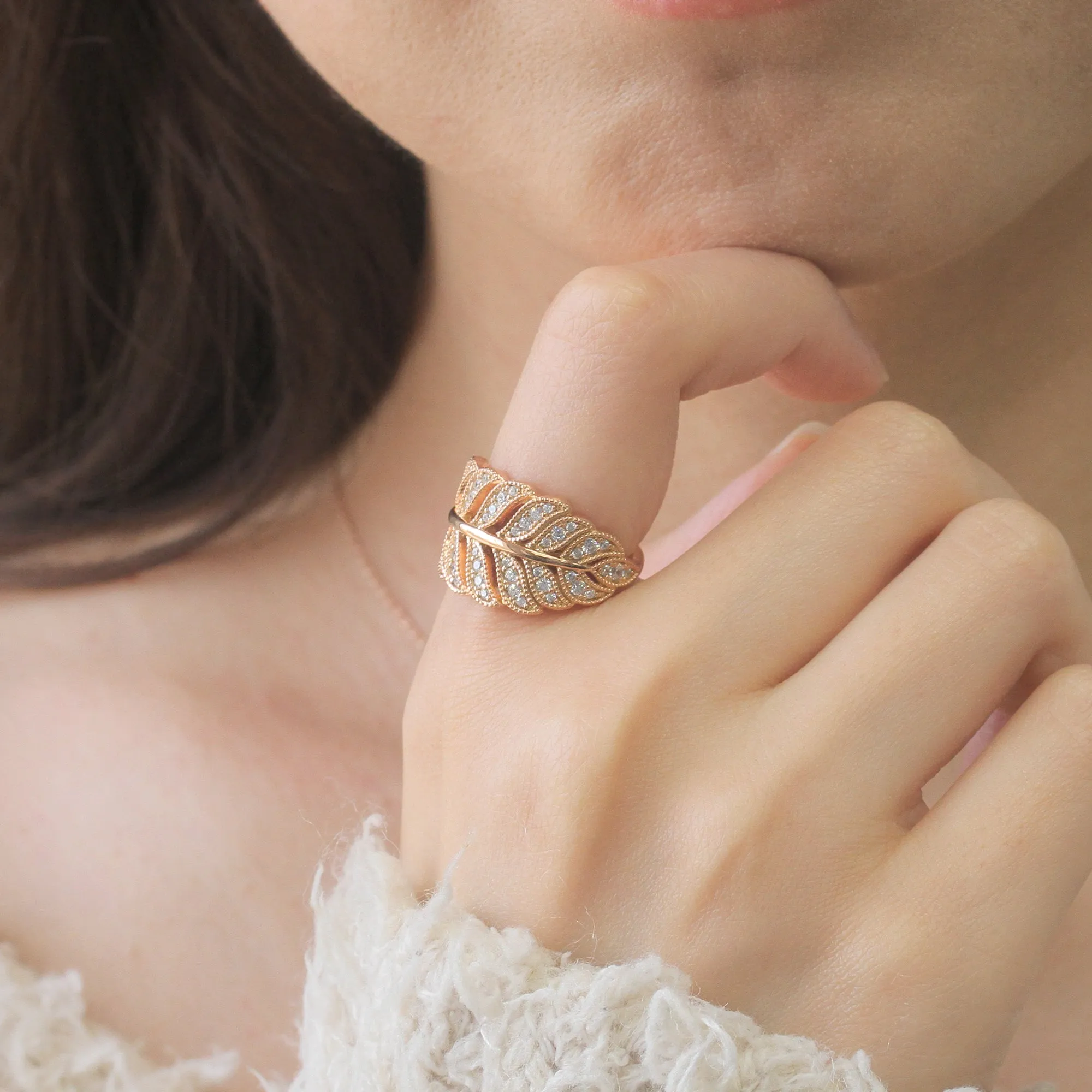 Sparkling Leaf Wrap Ring