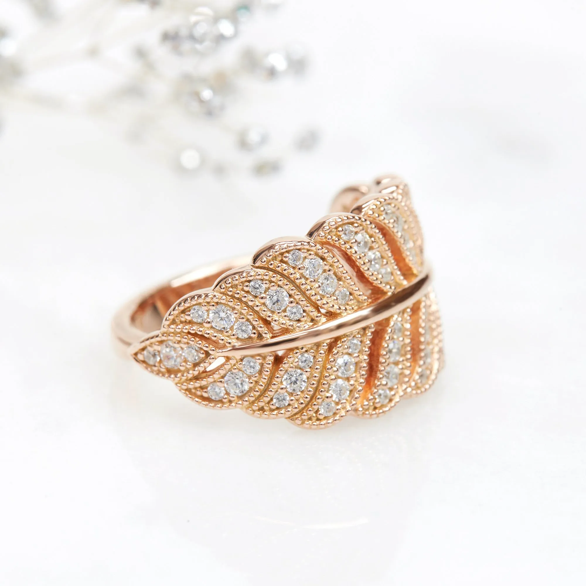 Sparkling Leaf Wrap Ring