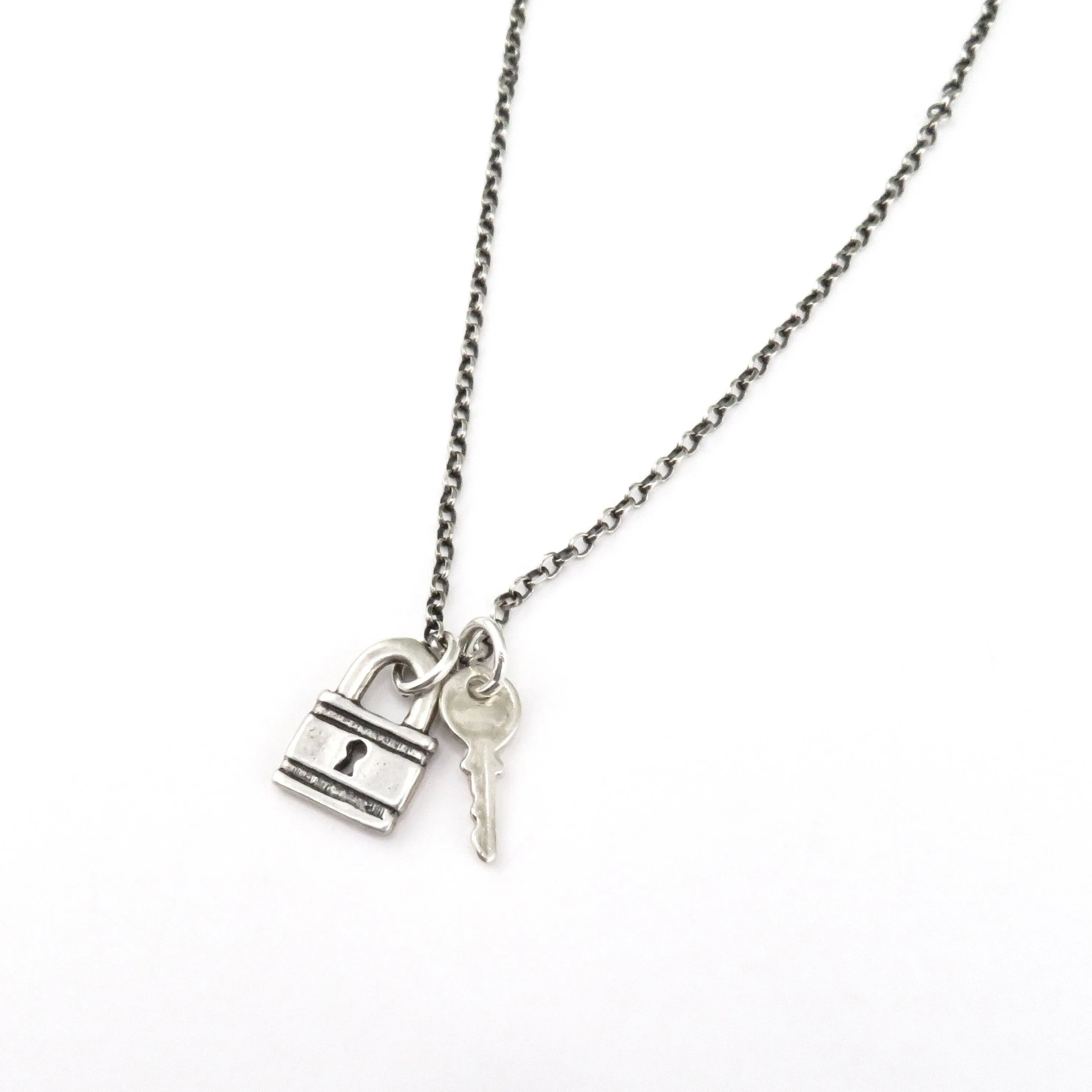 Sterling Mini Lock and Key Necklace