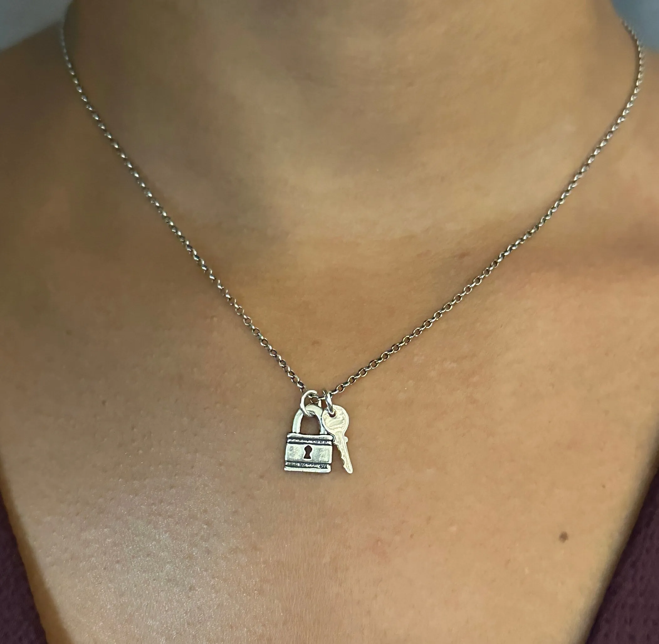 Sterling Mini Lock and Key Necklace