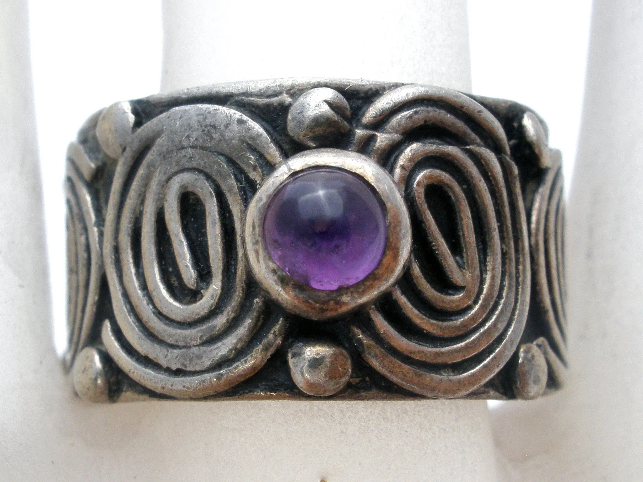 Sterling Silver Amethyst Wide Ring Size 5