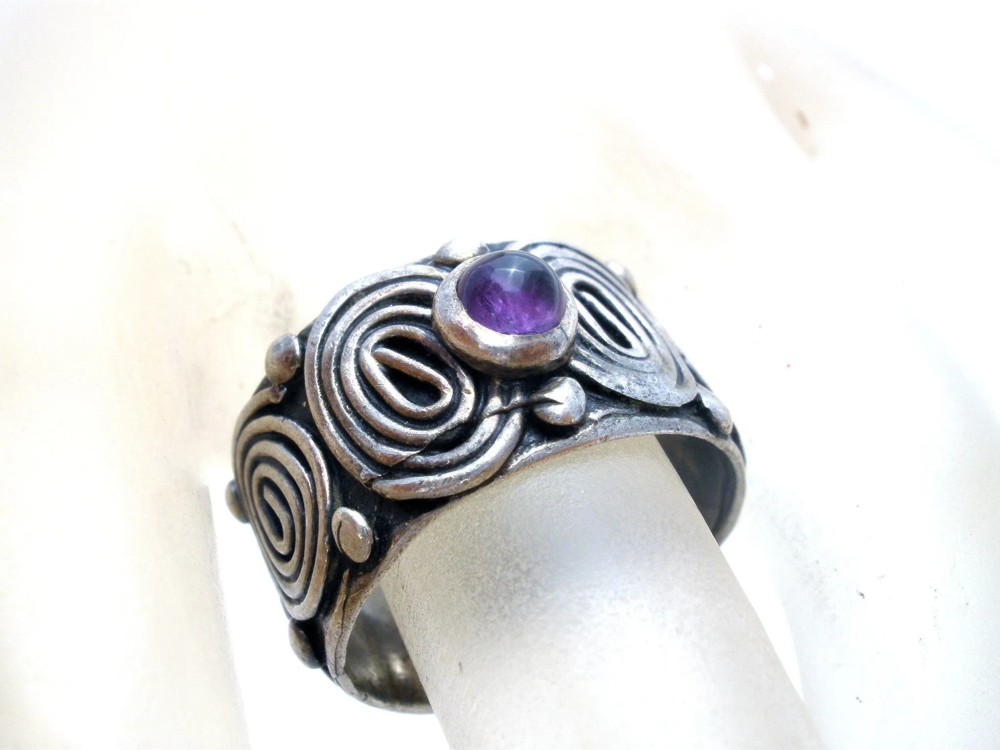 Sterling Silver Amethyst Wide Ring Size 5