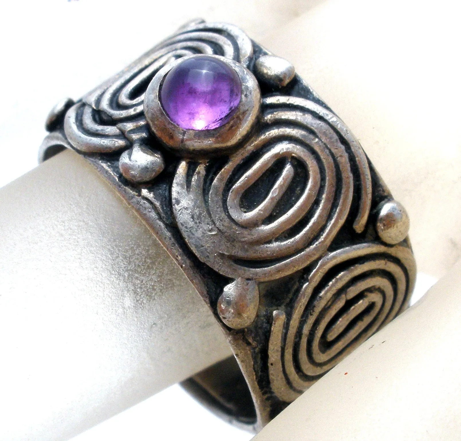 Sterling Silver Amethyst Wide Ring Size 5