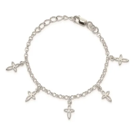 Sterling Silver Cross Charm Child's 5in Plus 1in ext. Bracelet