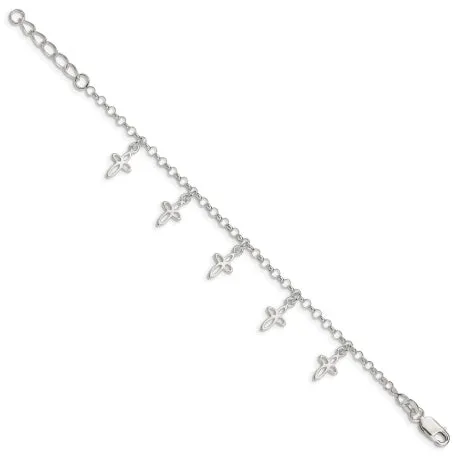 Sterling Silver Cross Charm Child's 5in Plus 1in ext. Bracelet