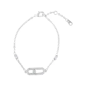 Sterling Silver Plated Adjustable CZ Dancing Stone  Bracelet