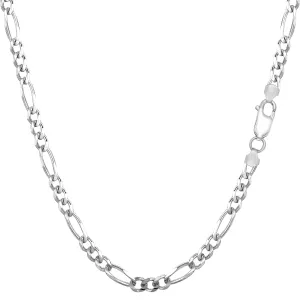 Sterling Silver Rhodium Plated Figaro Chain Necklace, 3.0mm