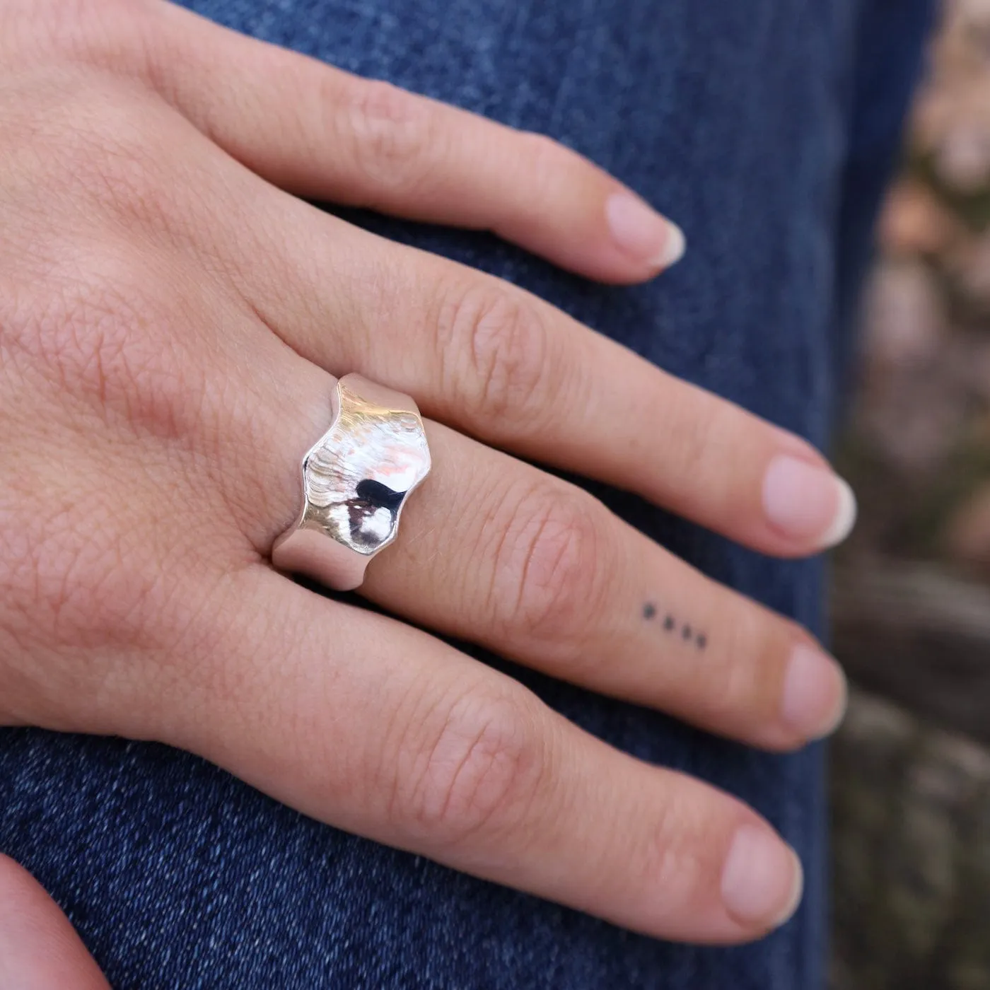 Sterling Silver Shiny Wide Wavy Band Ring