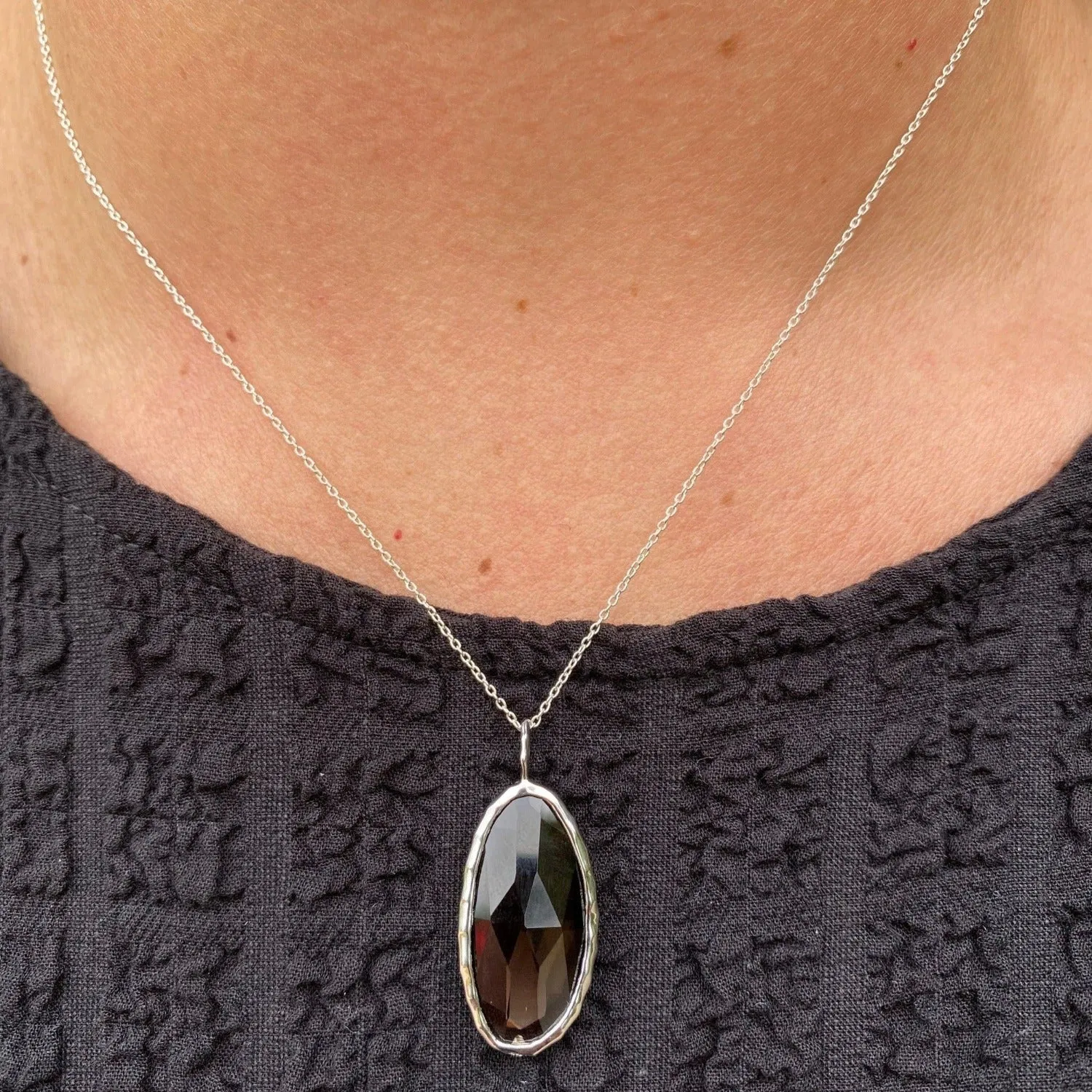 Sterling Silver Smokey Quartz Gem Necklace