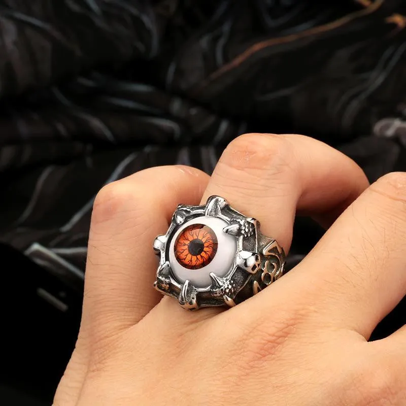 Super Vivid Eye Ring 316L Stainless Steel Fashion Biker Punk Ring Acrylic Eye