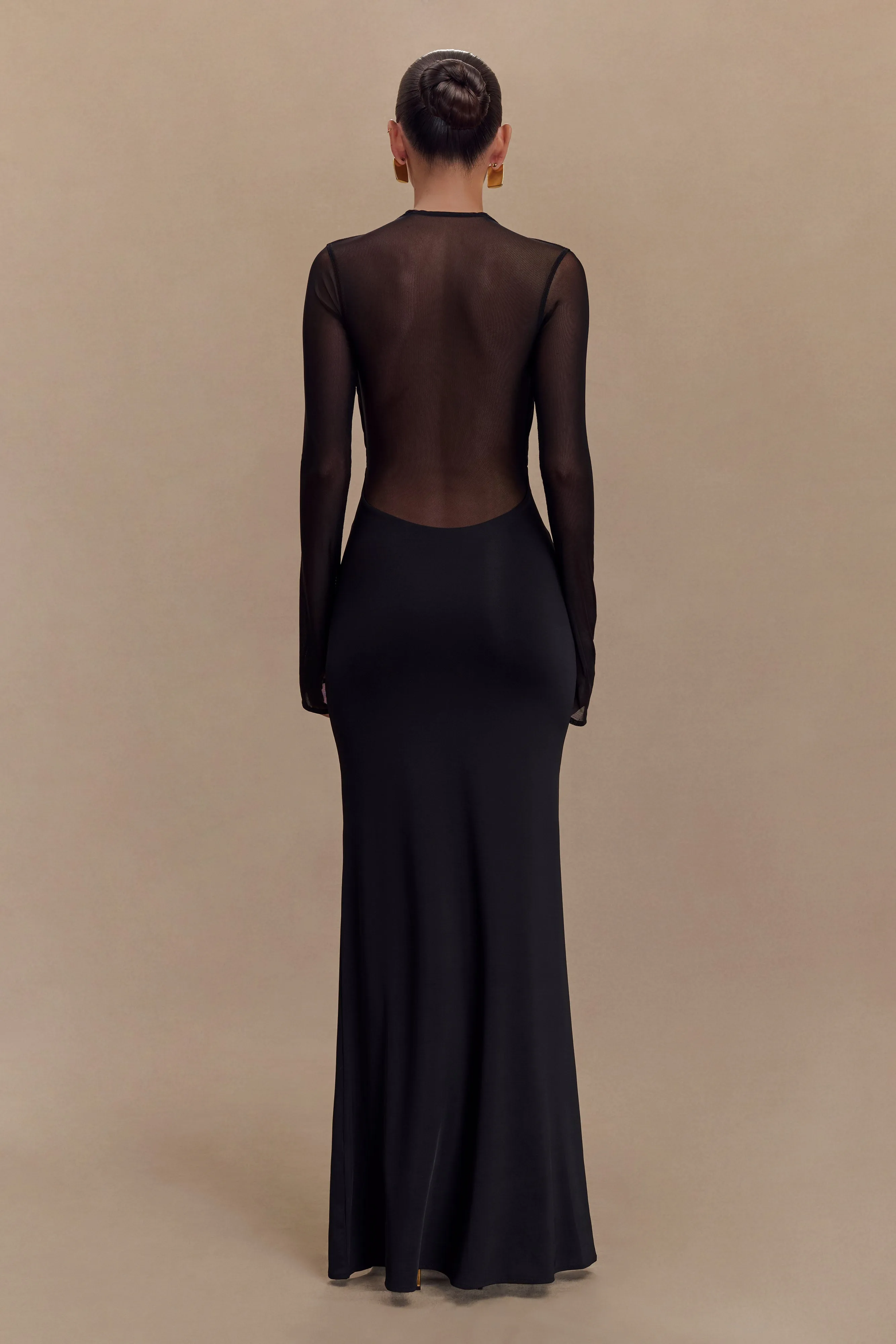 Tania Slinky And Mesh Long Sleeve Maxi Dress - Black