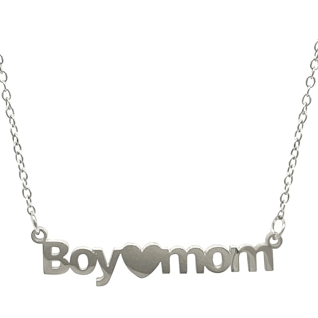 Tarnish Resistant Rhodium Plated Boy Mom Heart Necklace