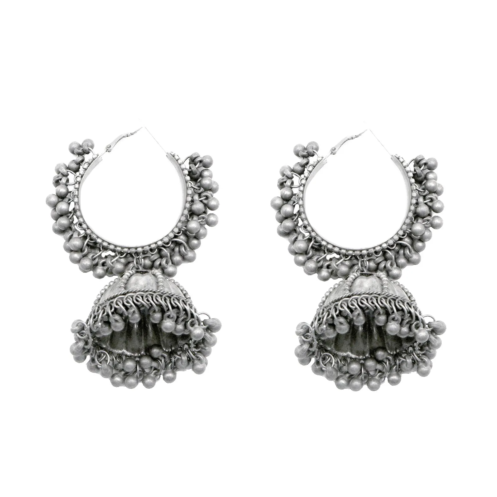 Teejh Alisha Pearl Silver Oxidised Jhumki Earrings