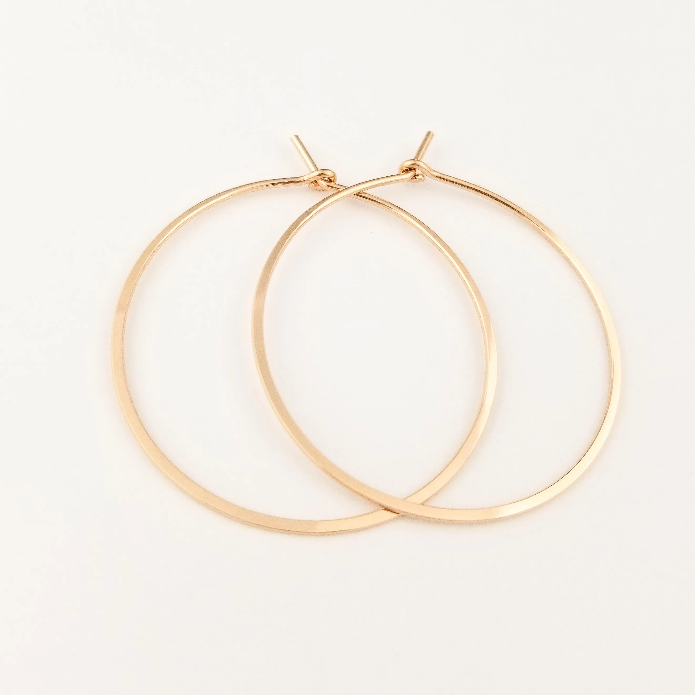 Thick Flat Hammered Solid Gold Hoop Earrings