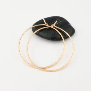 Thick Flat Hammered Solid Gold Hoop Earrings