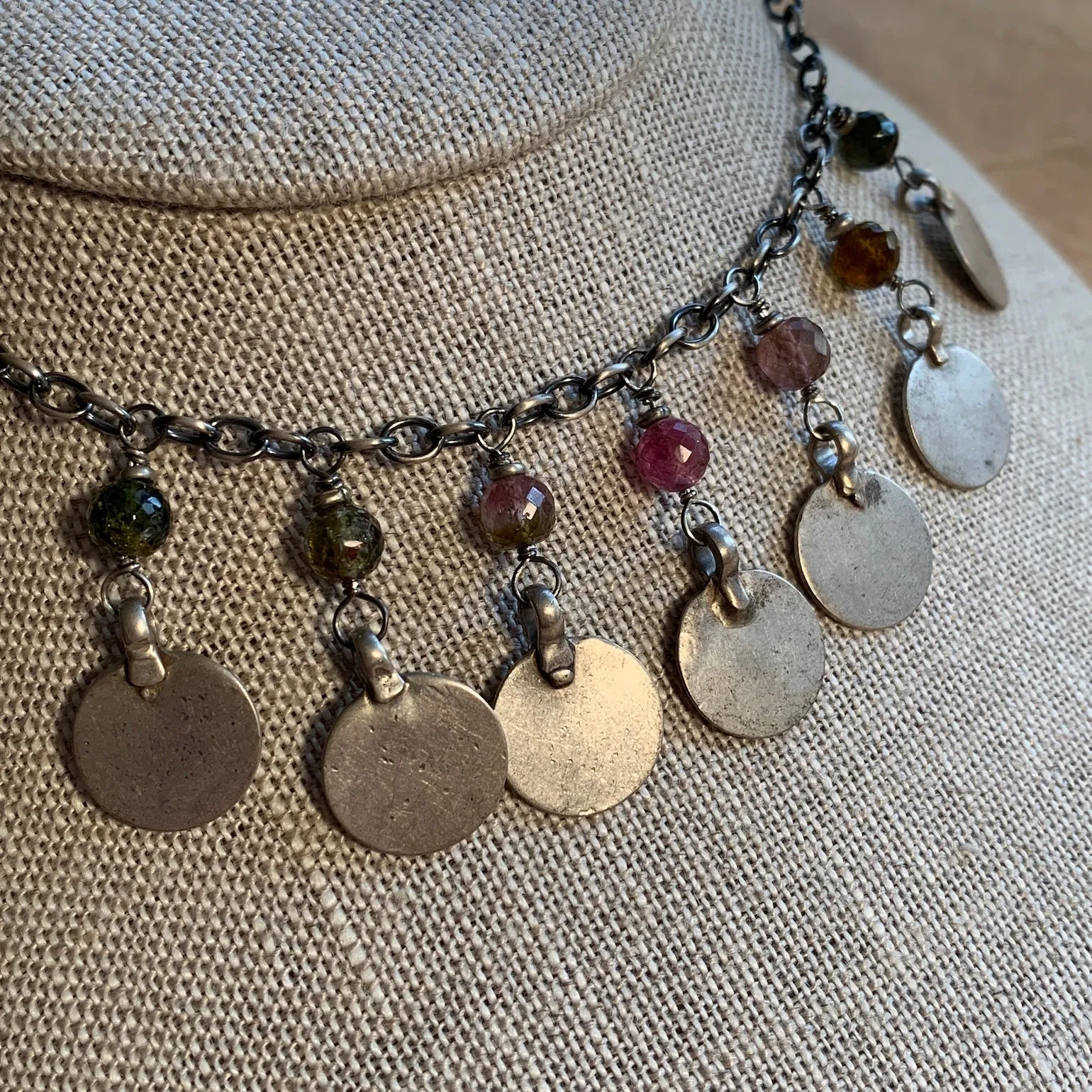 Tourmaline & Antique Silver Necklace by Ruth