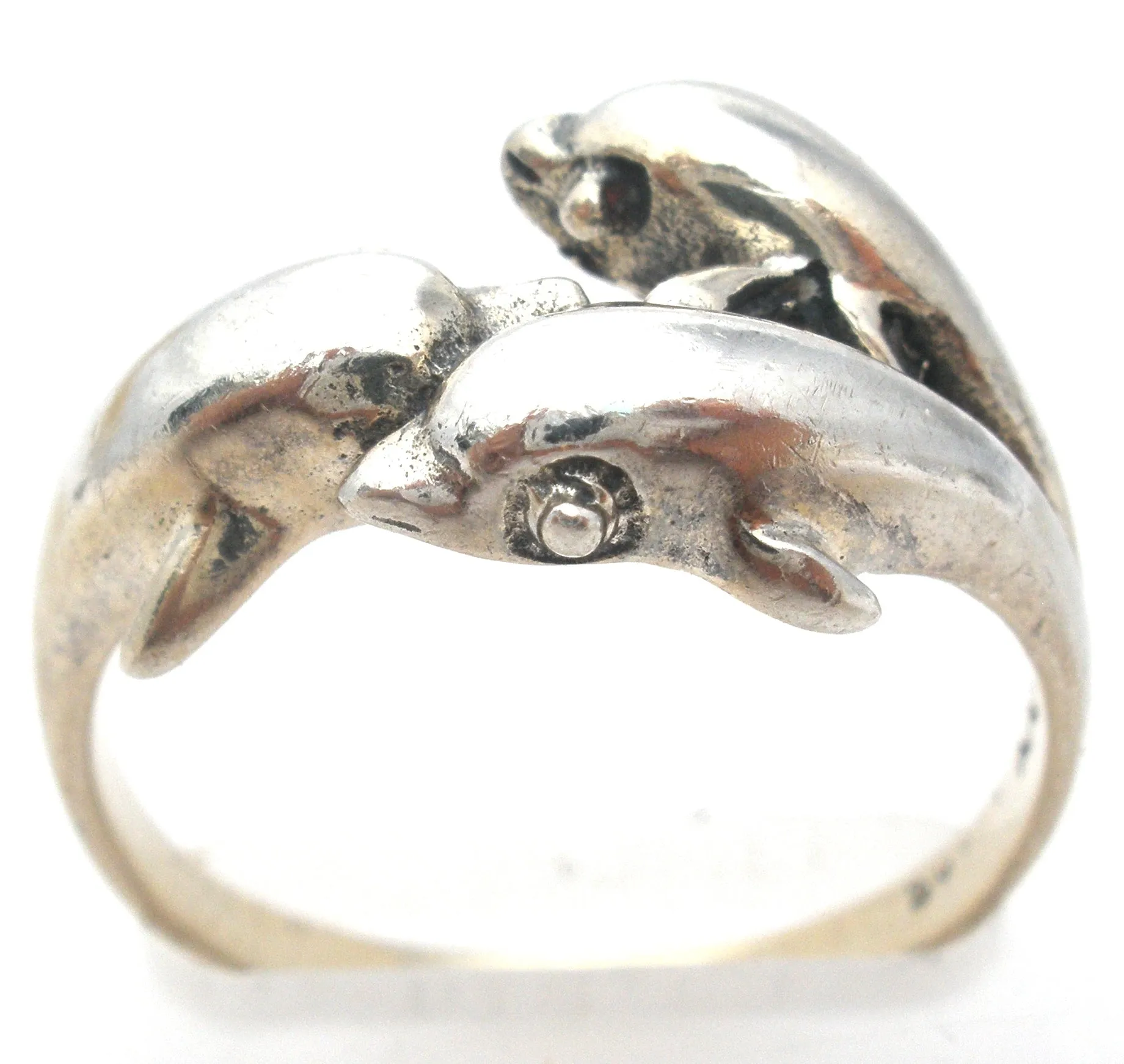 Triple Dolphin Ring Sterling Silver Size 8