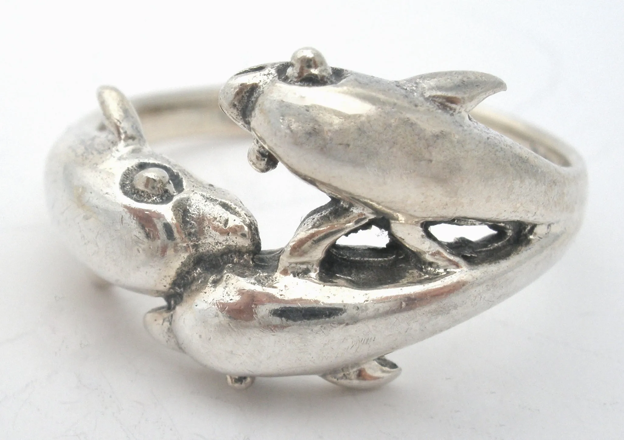 Triple Dolphin Ring Sterling Silver Size 8