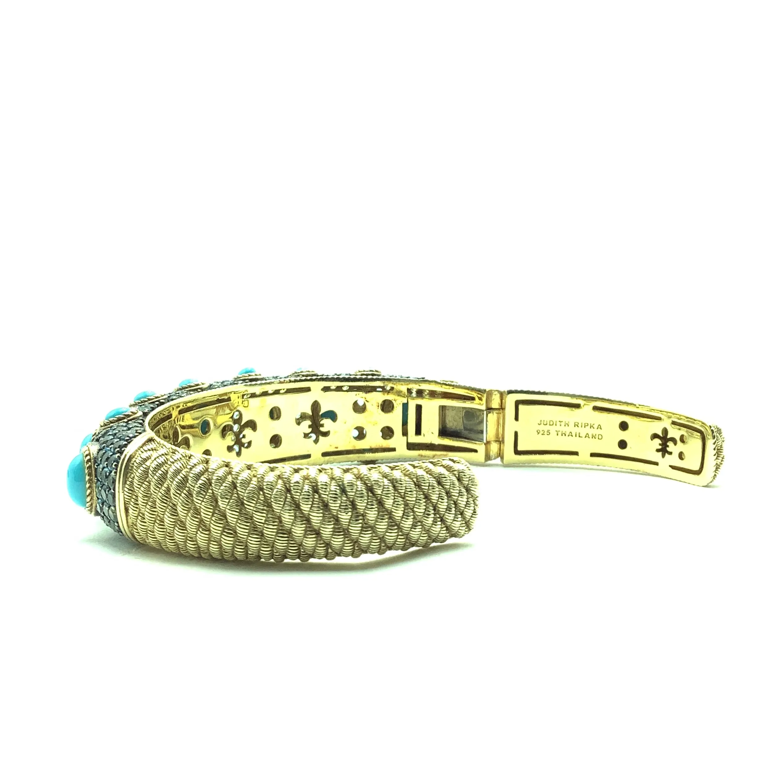 Turquoise Hinged 14K Clad Cuff Bracelet