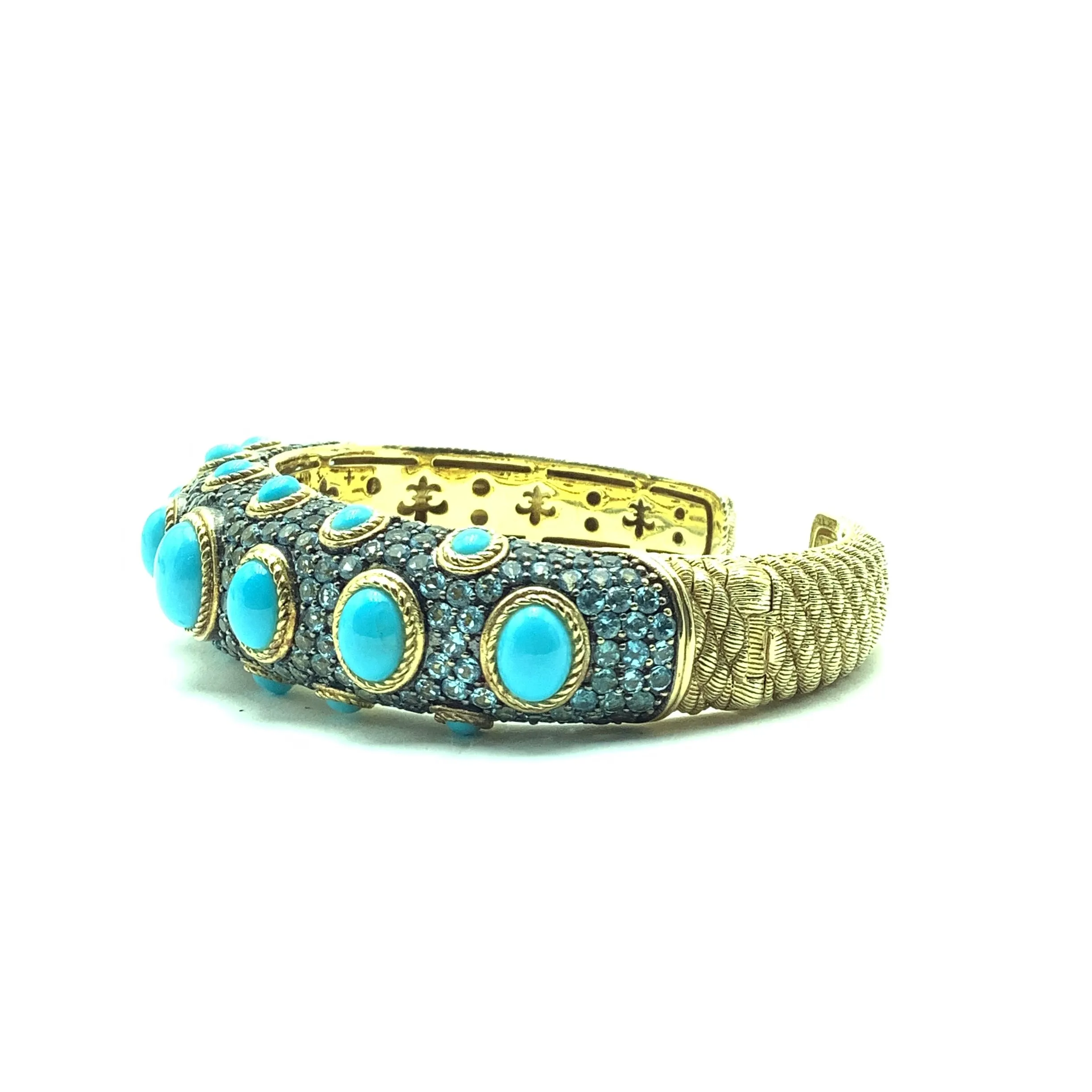 Turquoise Hinged 14K Clad Cuff Bracelet