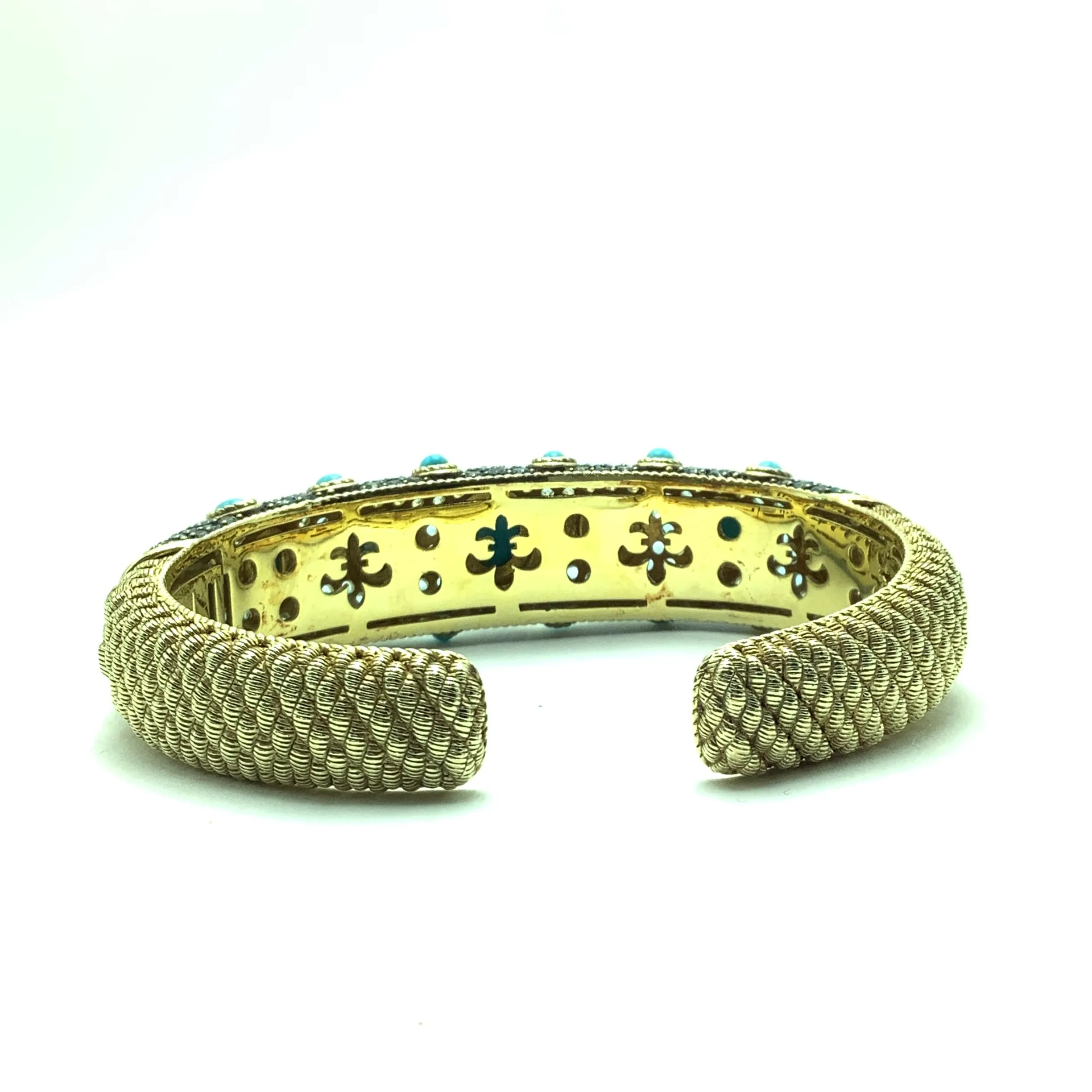 Turquoise Hinged 14K Clad Cuff Bracelet