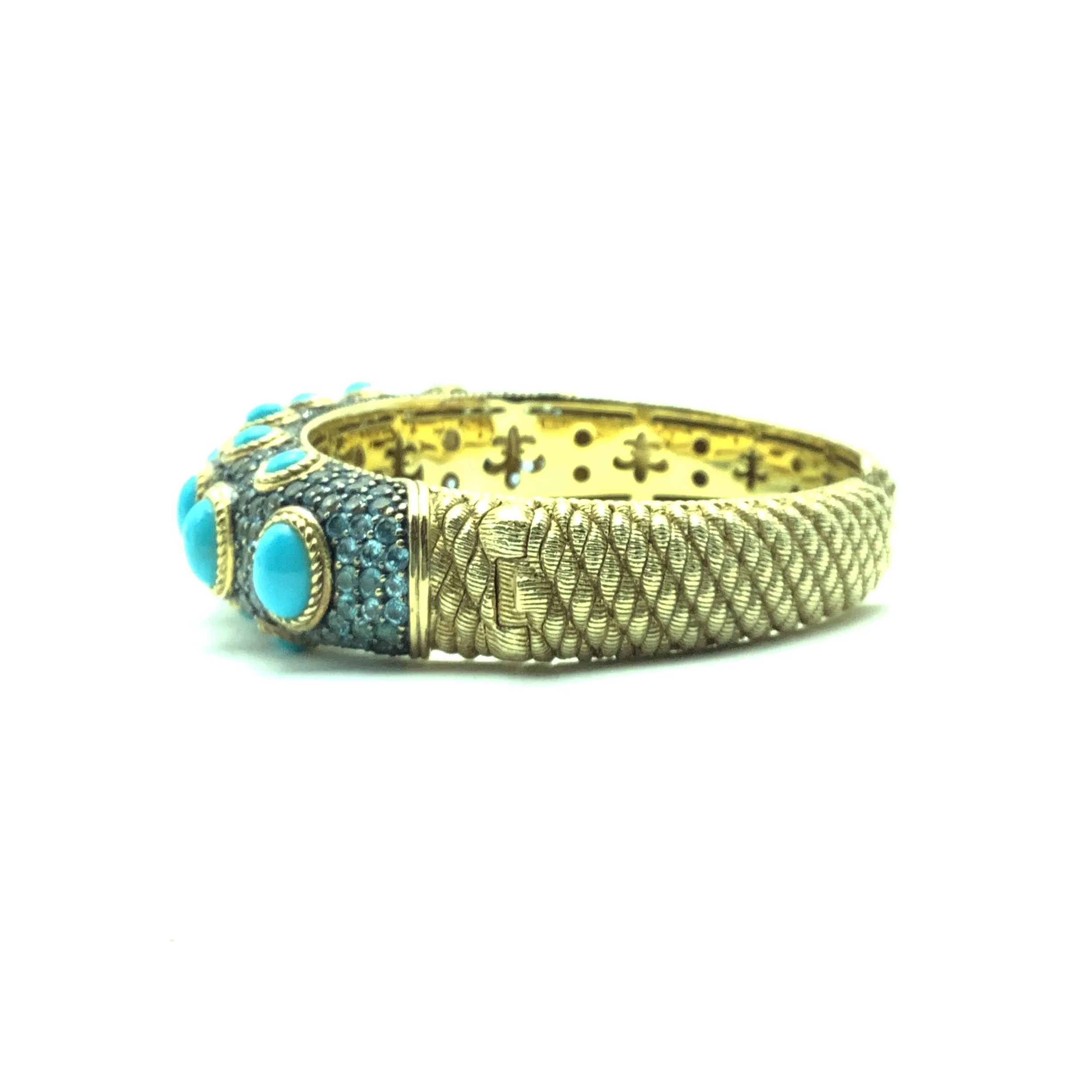 Turquoise Hinged 14K Clad Cuff Bracelet