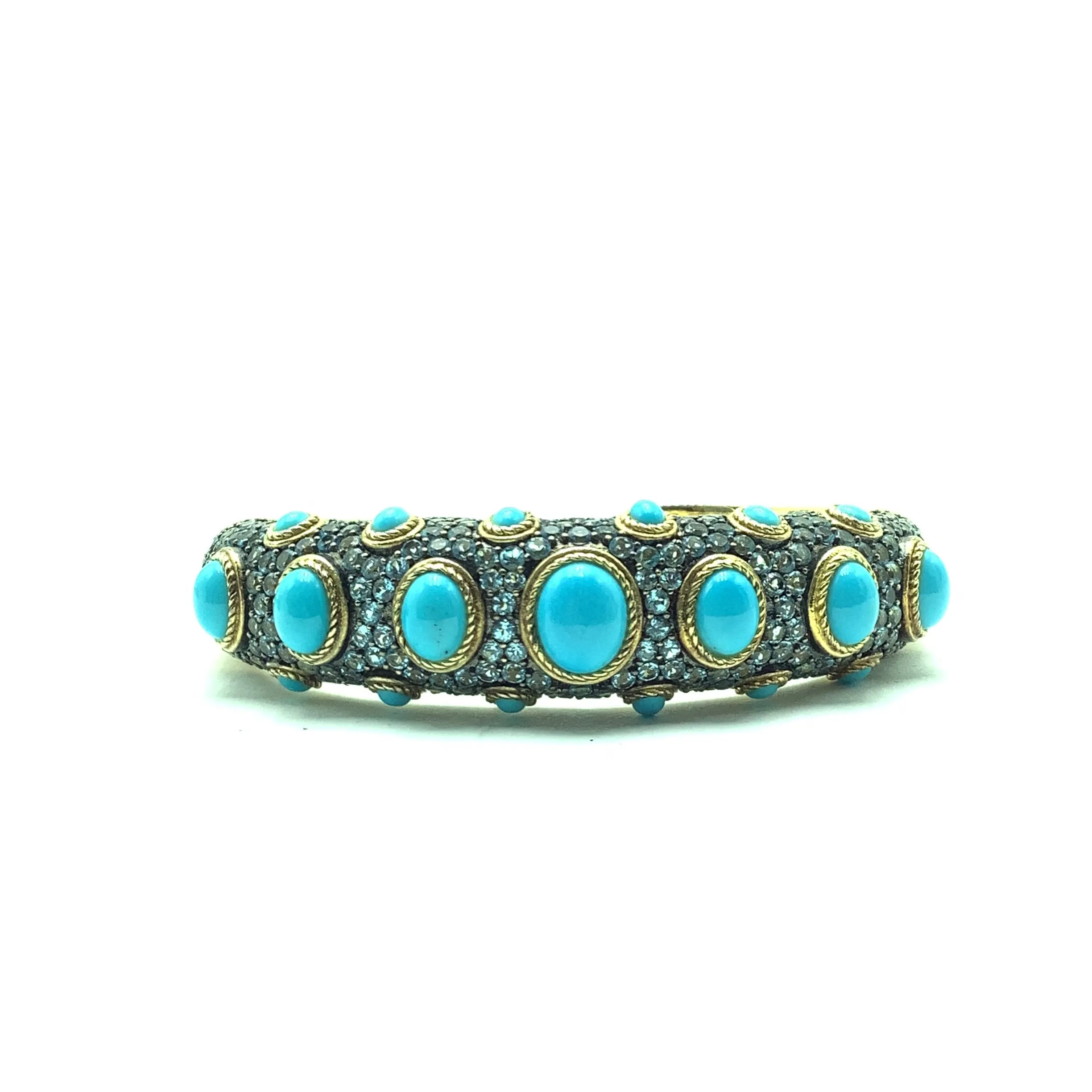 Turquoise Hinged 14K Clad Cuff Bracelet