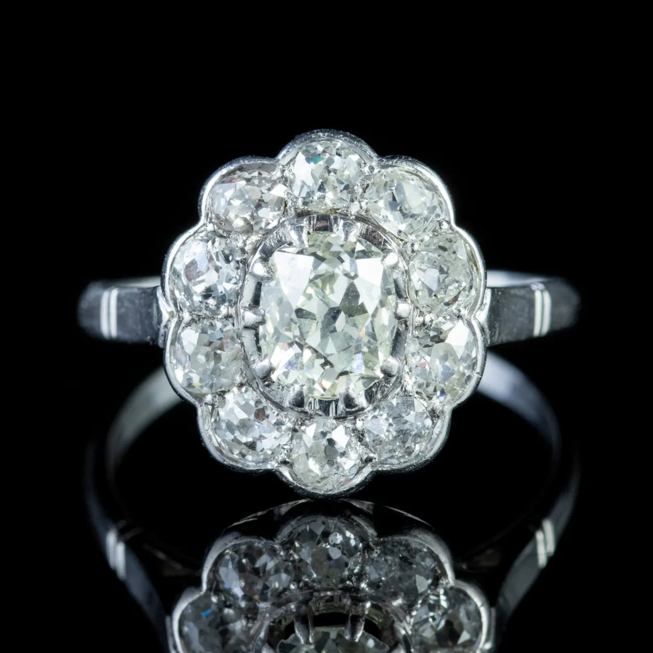 Vintage 1.90Ct Diamond Cluster Ring 18Ct White Gold Circa 1925