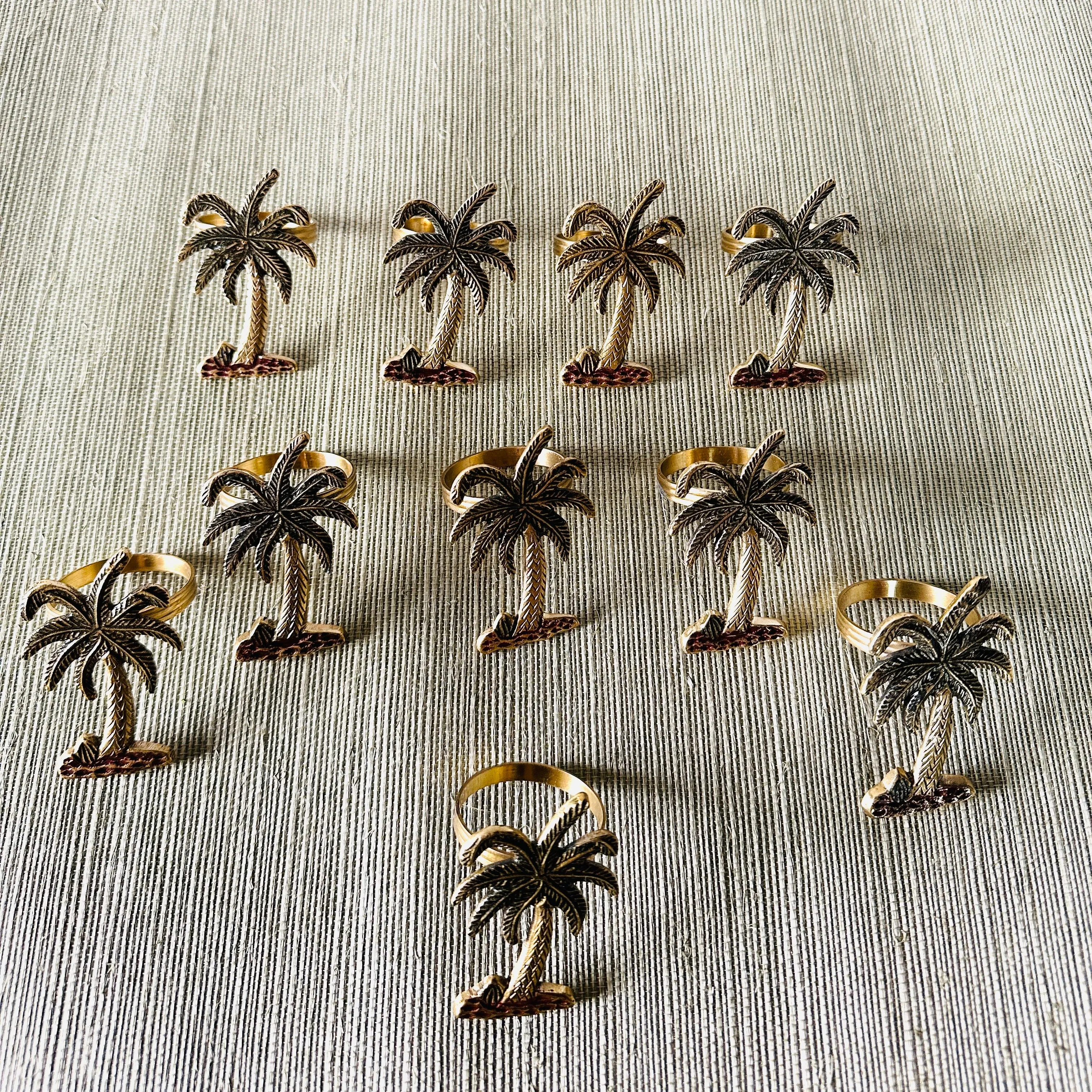 Vintage Brass Palm Napkin Rings, Set of 10