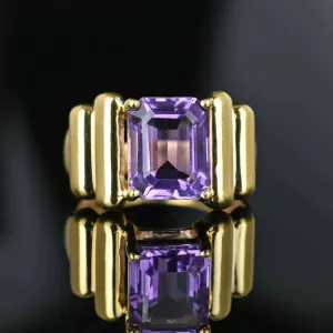 Vintage Emerald Cut Amethyst Chunky Gold Vermeil Rings