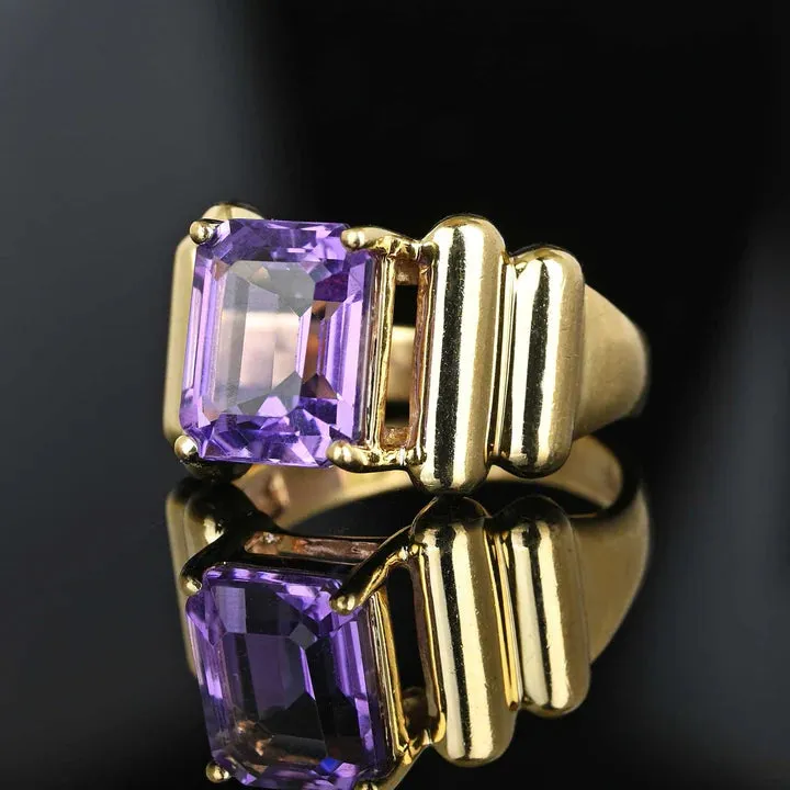 Vintage Emerald Cut Amethyst Chunky Gold Vermeil Rings