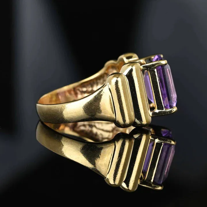 Vintage Emerald Cut Amethyst Chunky Gold Vermeil Rings