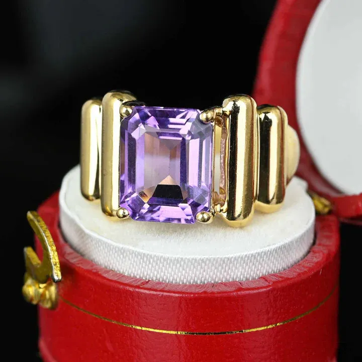 Vintage Emerald Cut Amethyst Chunky Gold Vermeil Rings