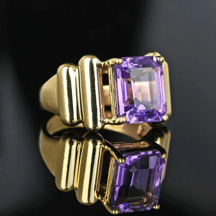 Vintage Emerald Cut Amethyst Chunky Gold Vermeil Rings