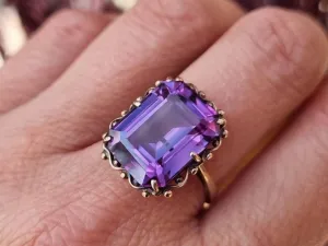 Vintage Emerald Cut Amethyst Solitaire Handmade Rings For Women - 14k Gold Vermeil Rings