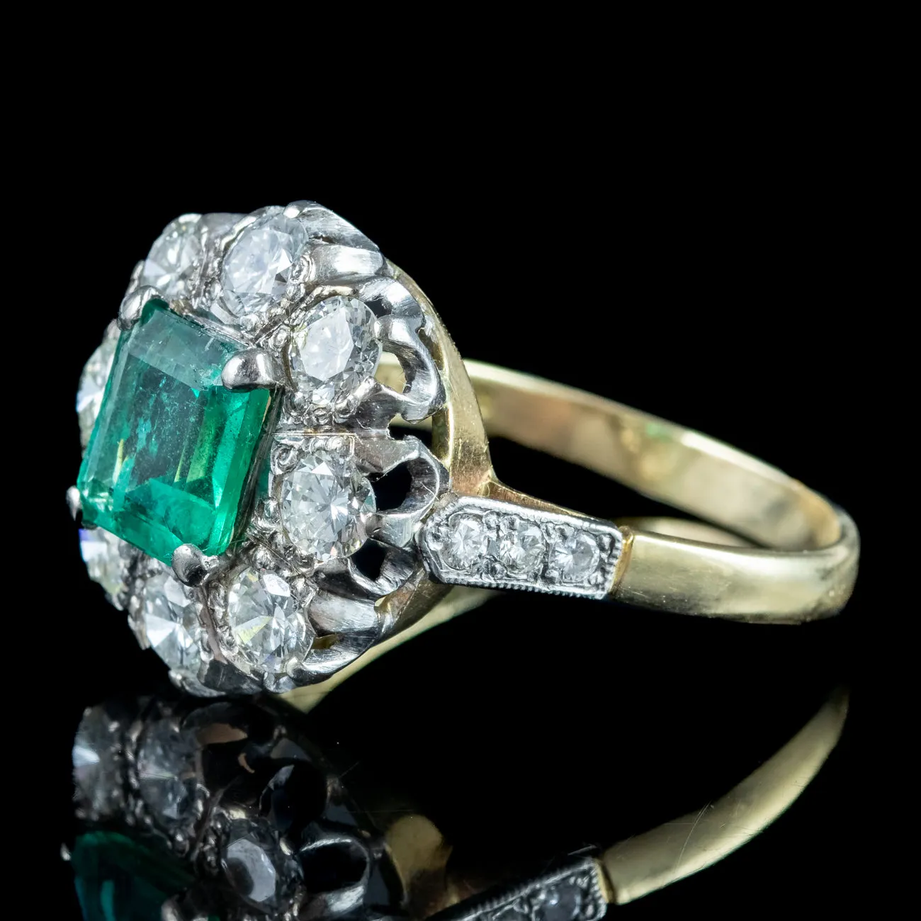 Vintage Emerald Diamond Cluster Ring 2ct Emerald