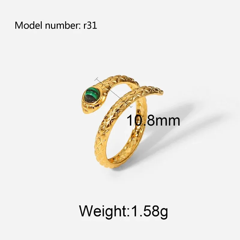 Vintage Hollow Zircon Rings Snake Shape Steel Rings