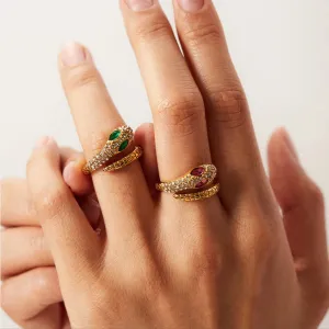 Vintage Hollow Zircon Rings Snake Shape Steel Rings