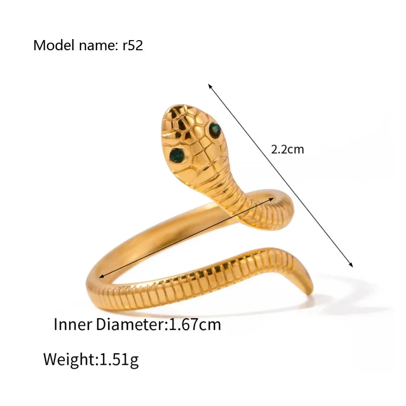 Vintage Hollow Zircon Rings Snake Shape Steel Rings