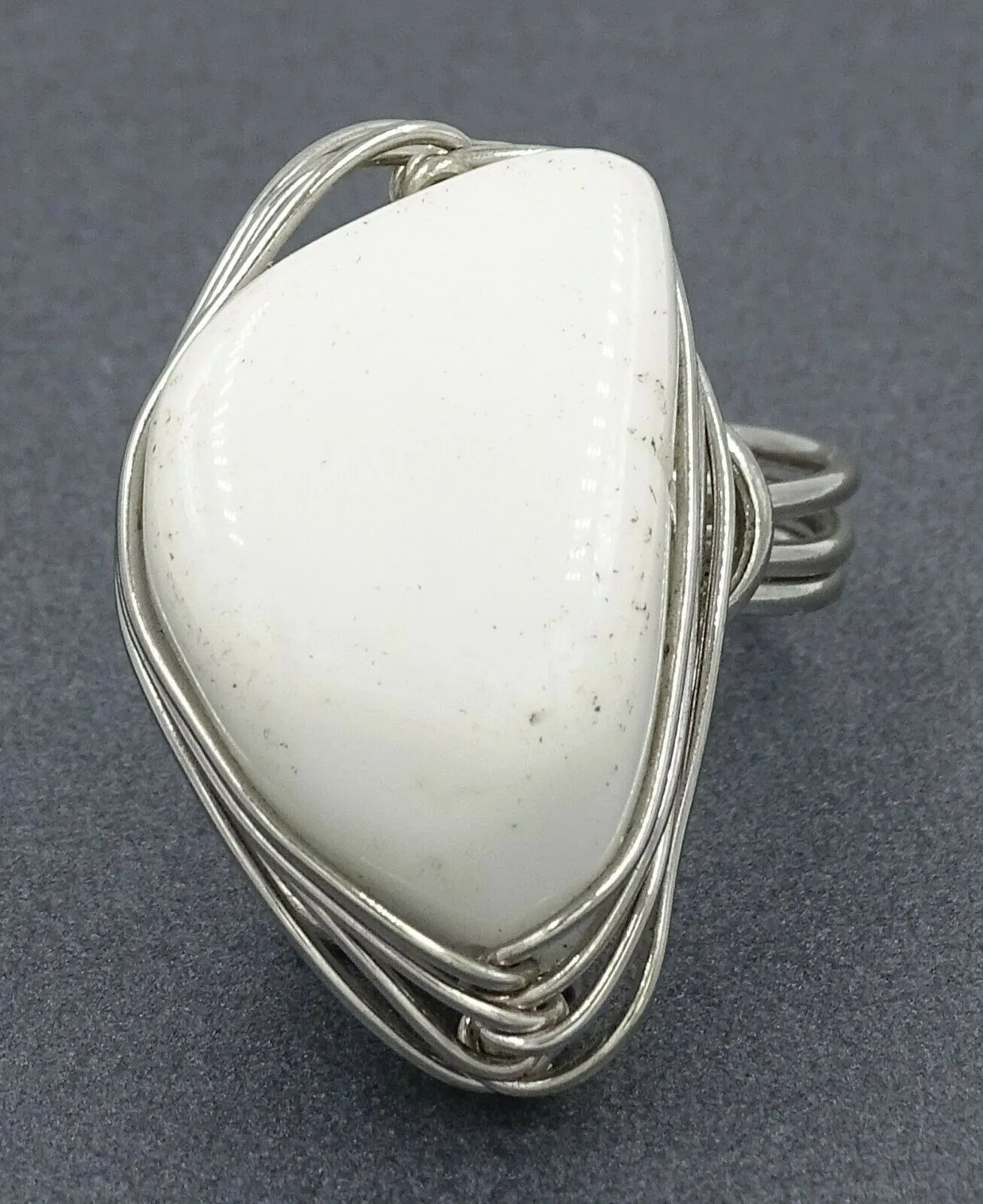 White Howlite Silver Wire Woven Design Ring