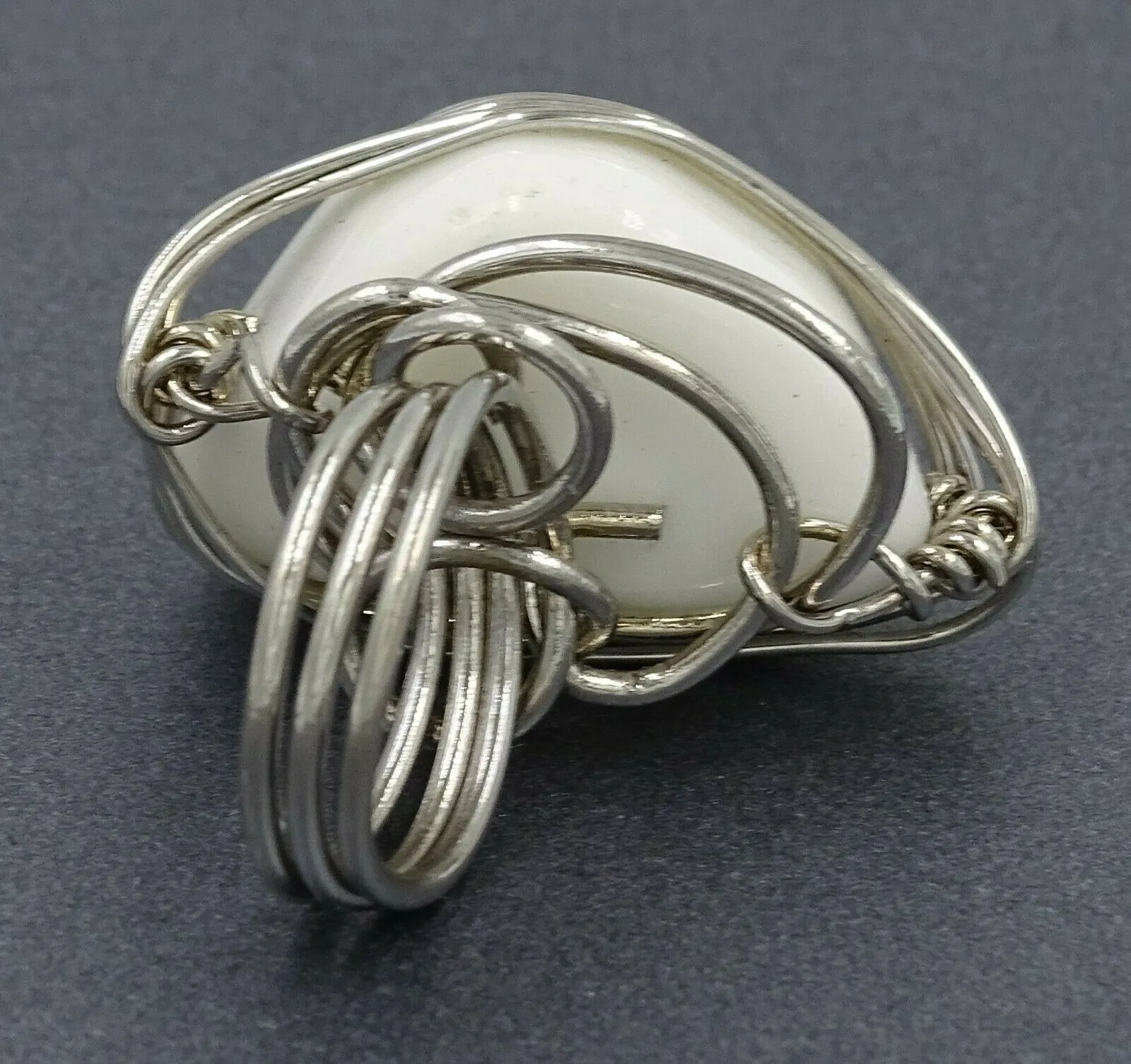 White Howlite Silver Wire Woven Design Ring