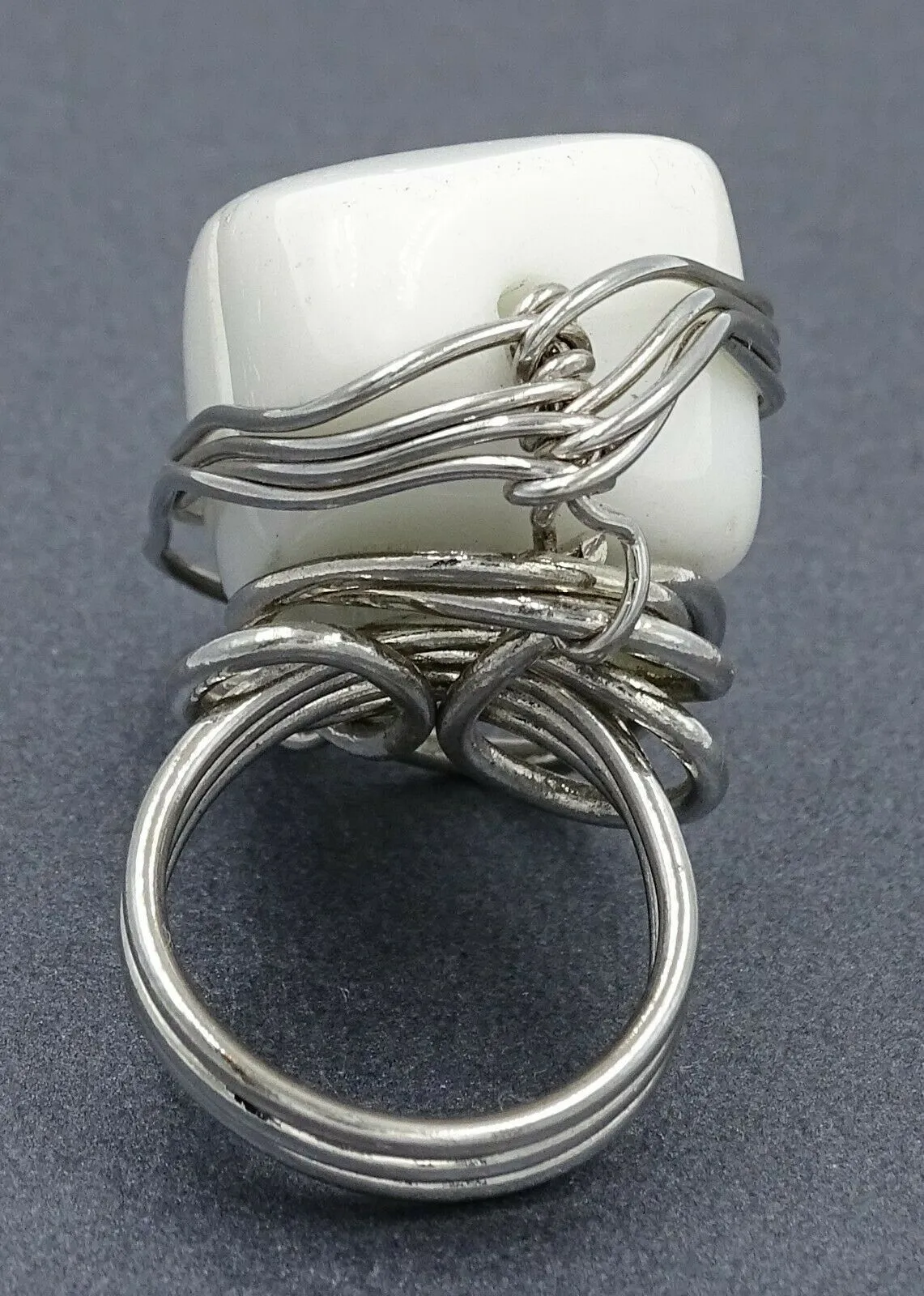 White Howlite Silver Wire Woven Design Ring