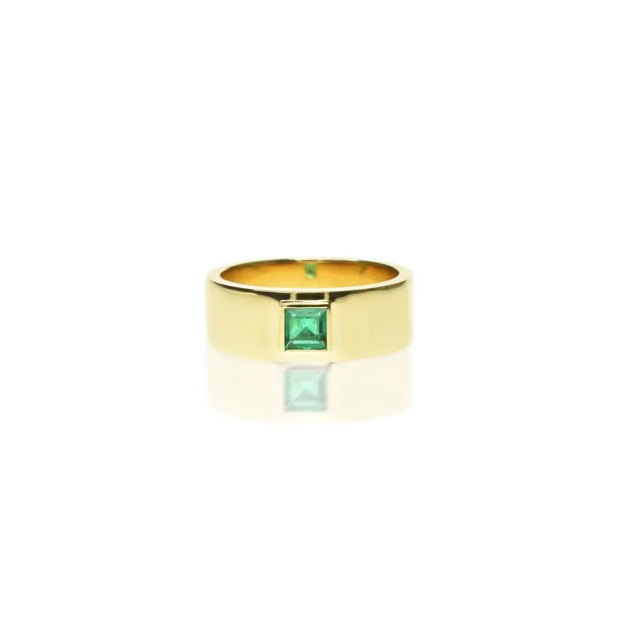 Wide Band Ring with Princess Cut Emerald