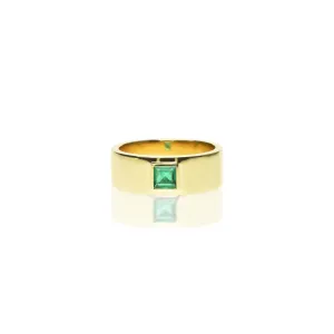 Wide Band Ring with Princess Cut Emerald