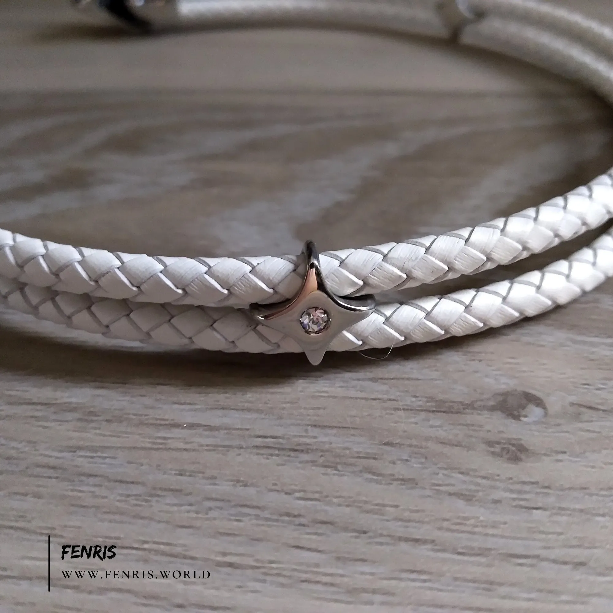 Wolf Torc Silver White Leather Double Band | Fenris