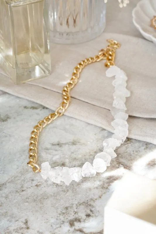 Xander Kostroma Gold Tone Curb Chain and Quartz Statement Crystal Necklace